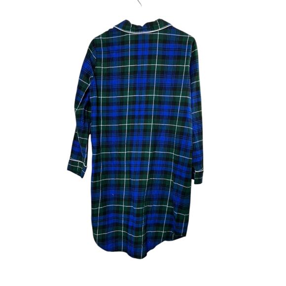 Lands End Green & Navy Blue Cotton Flannel Night Gown Women's Size Medium 10/12 - Picture 6 of 7